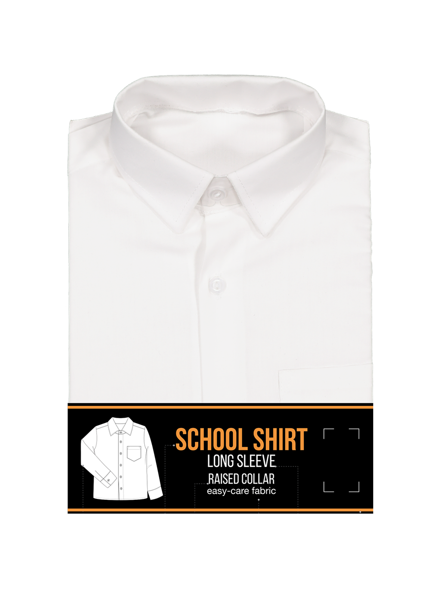 White Long Sleeve Raised Collar School Shirt