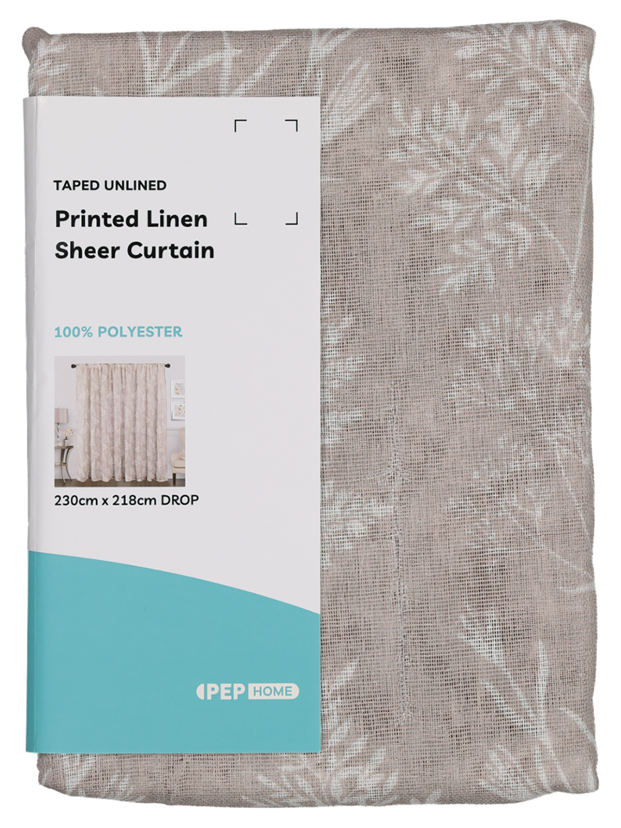 Natural Printed Linen Sheer Curtain Wide