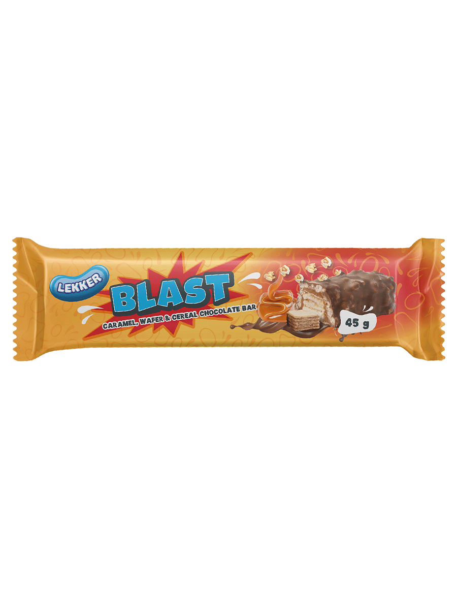 LEKKER BLAST CARAMEL/WAFER AND CEREAL CHOC BAR 45G