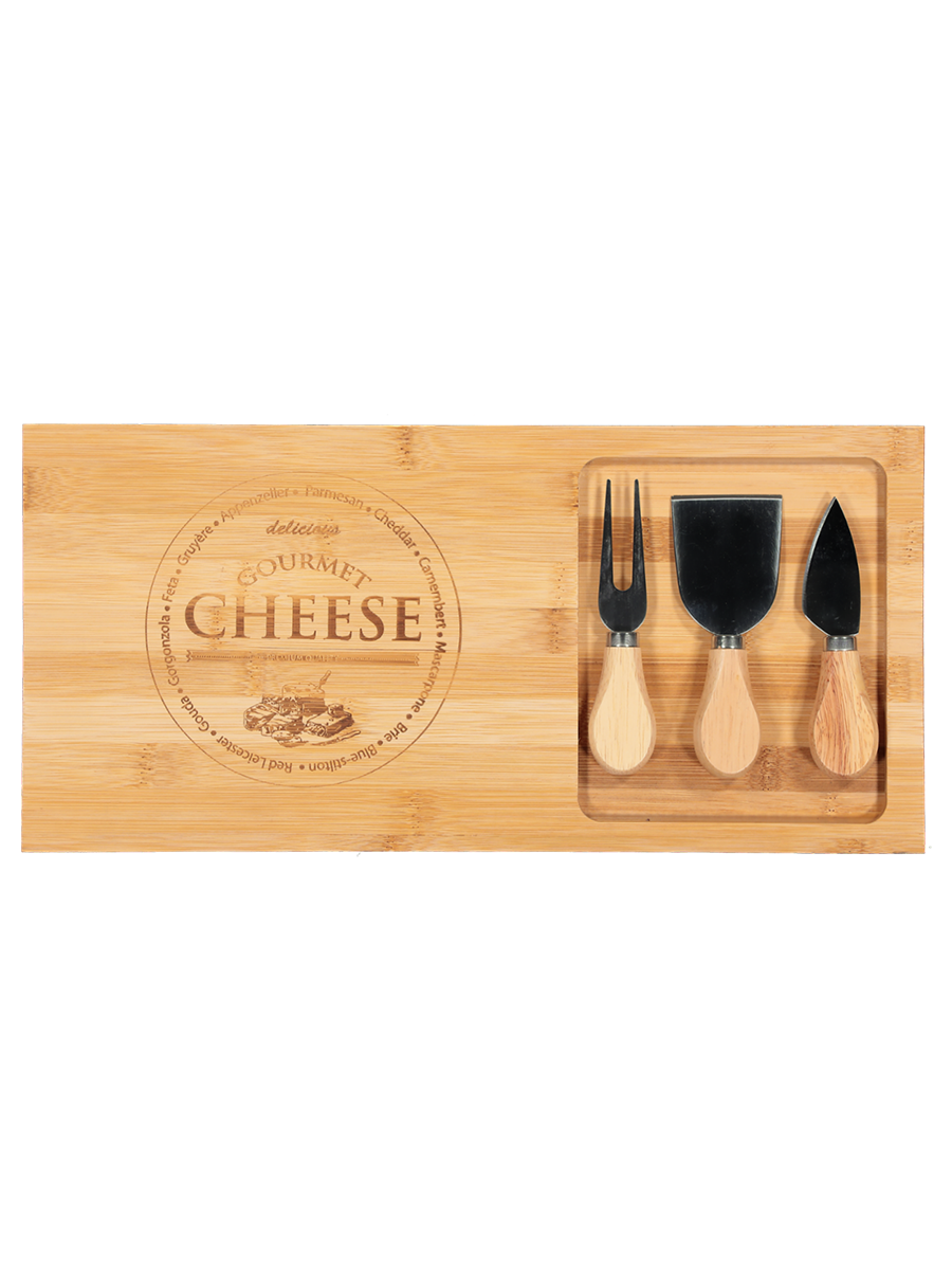 Bamboo Cheese Board With Cheese Knives