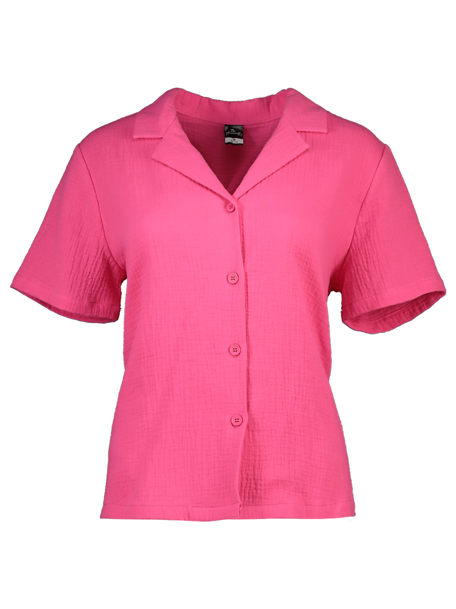 Plain Pink Button Short Sleeve Shirt
