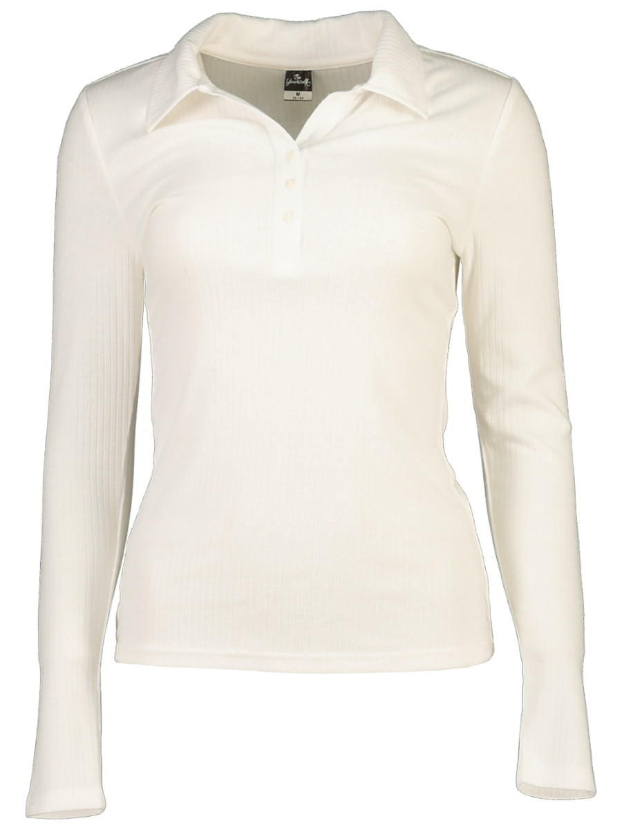 Long Sleeve Collar Top White