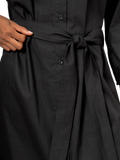 Tie-Belt Tunnel Shirt Dress Black