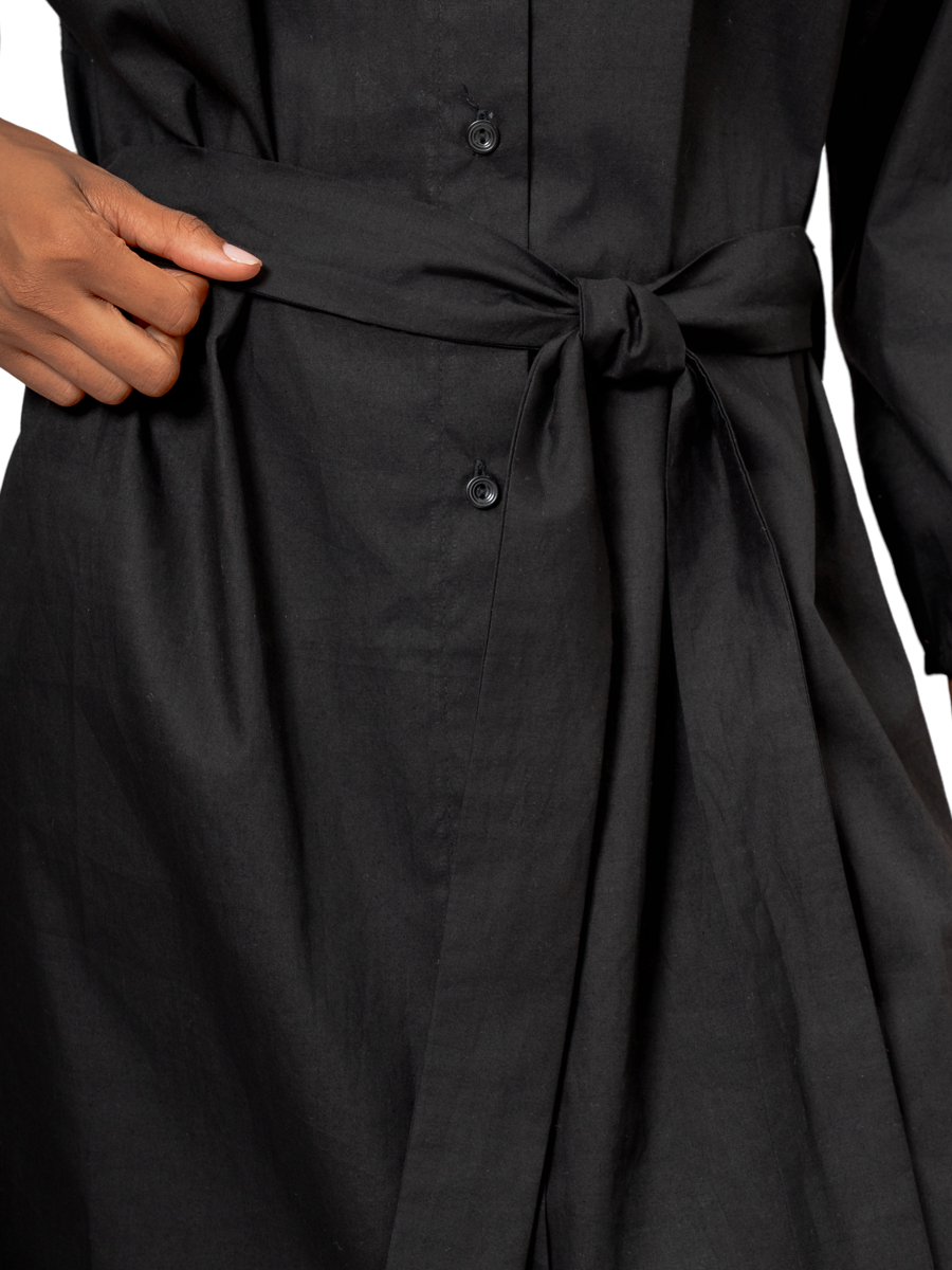 Tie-Belt Tunnel Shirt Dress Black