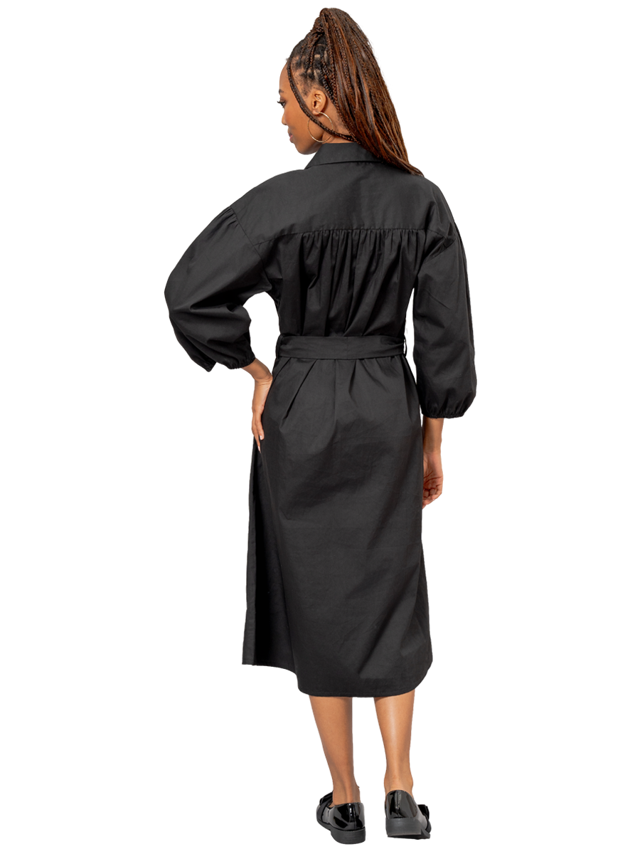 Tie-Belt Tunnel Shirt Dress Black