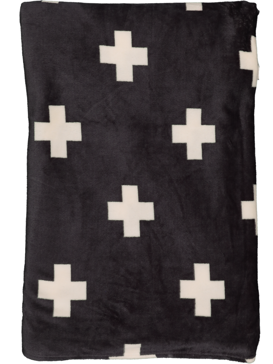 Printed Flannel Fleece Black And White Crosses