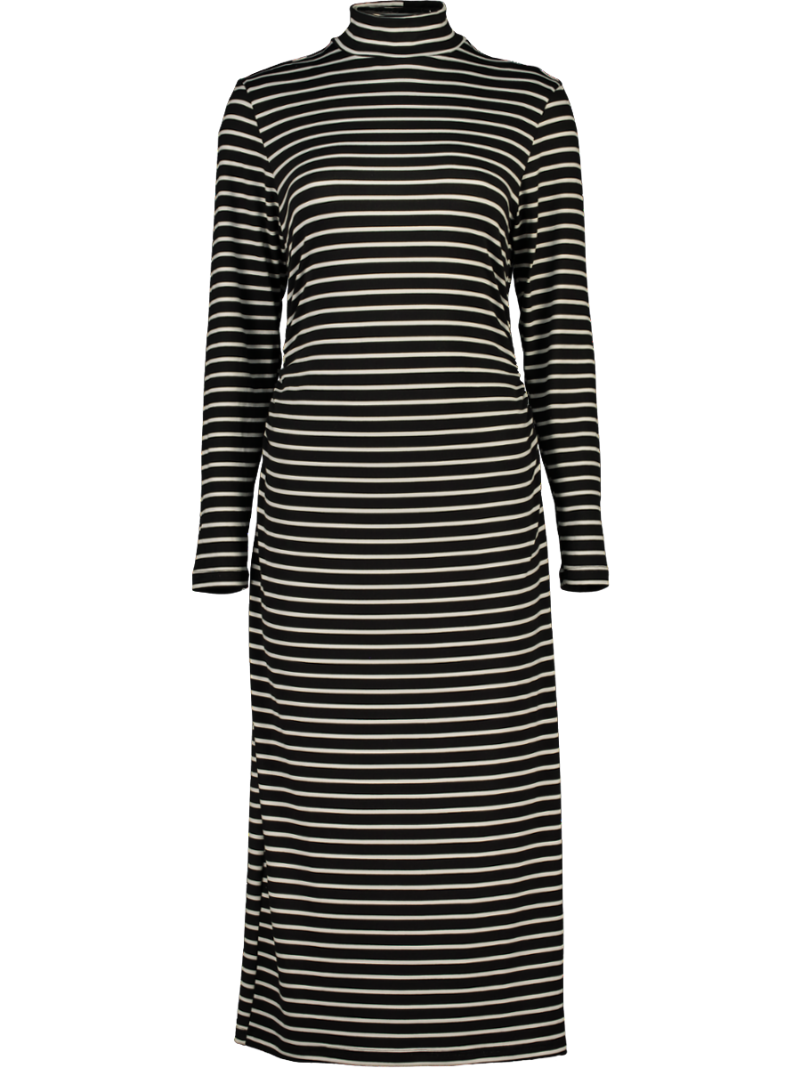 Long Sleeve Hi-Neck Striped Knit Dress
