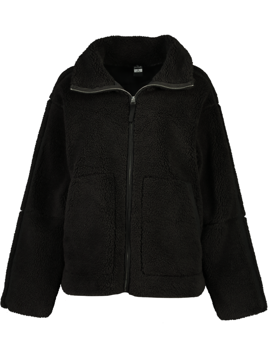 Black Zip Through Teddy Jacket