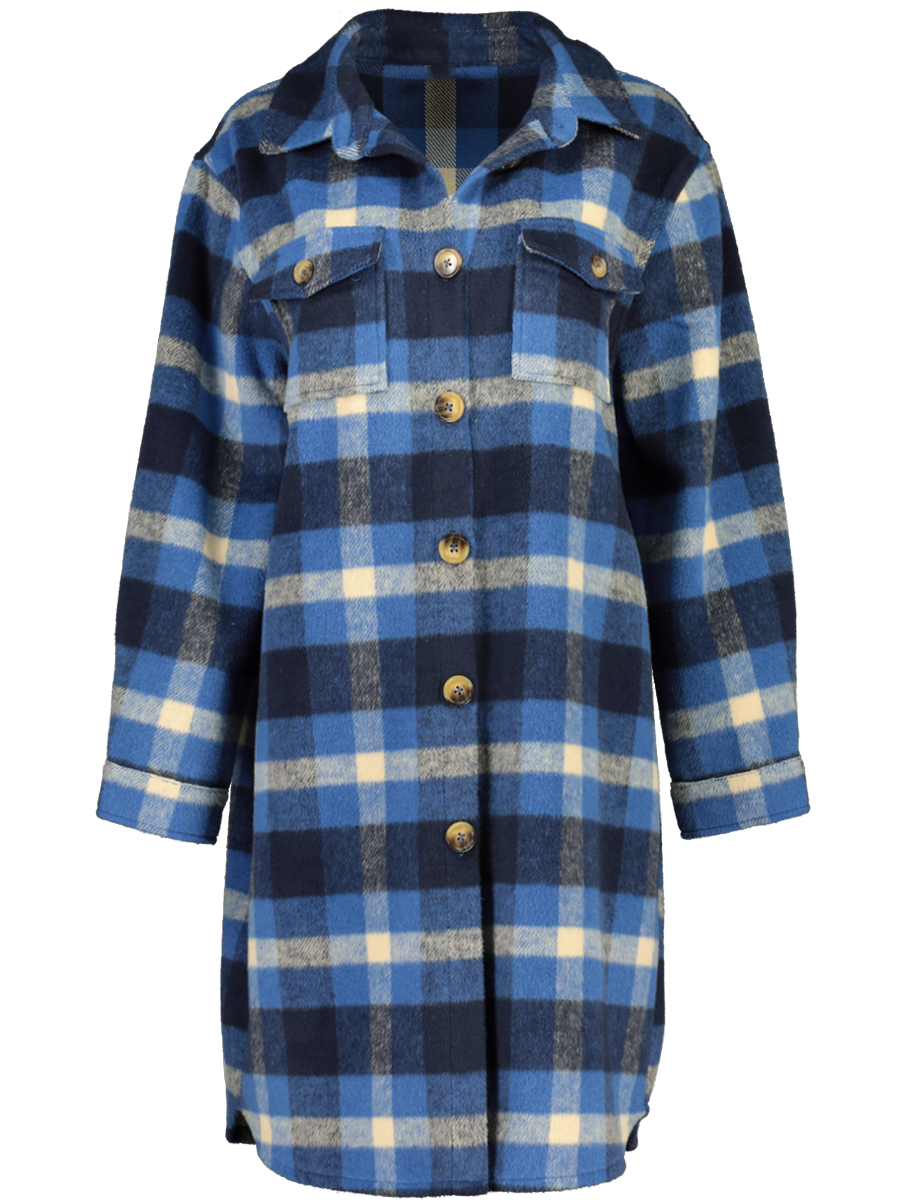 Blue Plaid Shacket Dress
