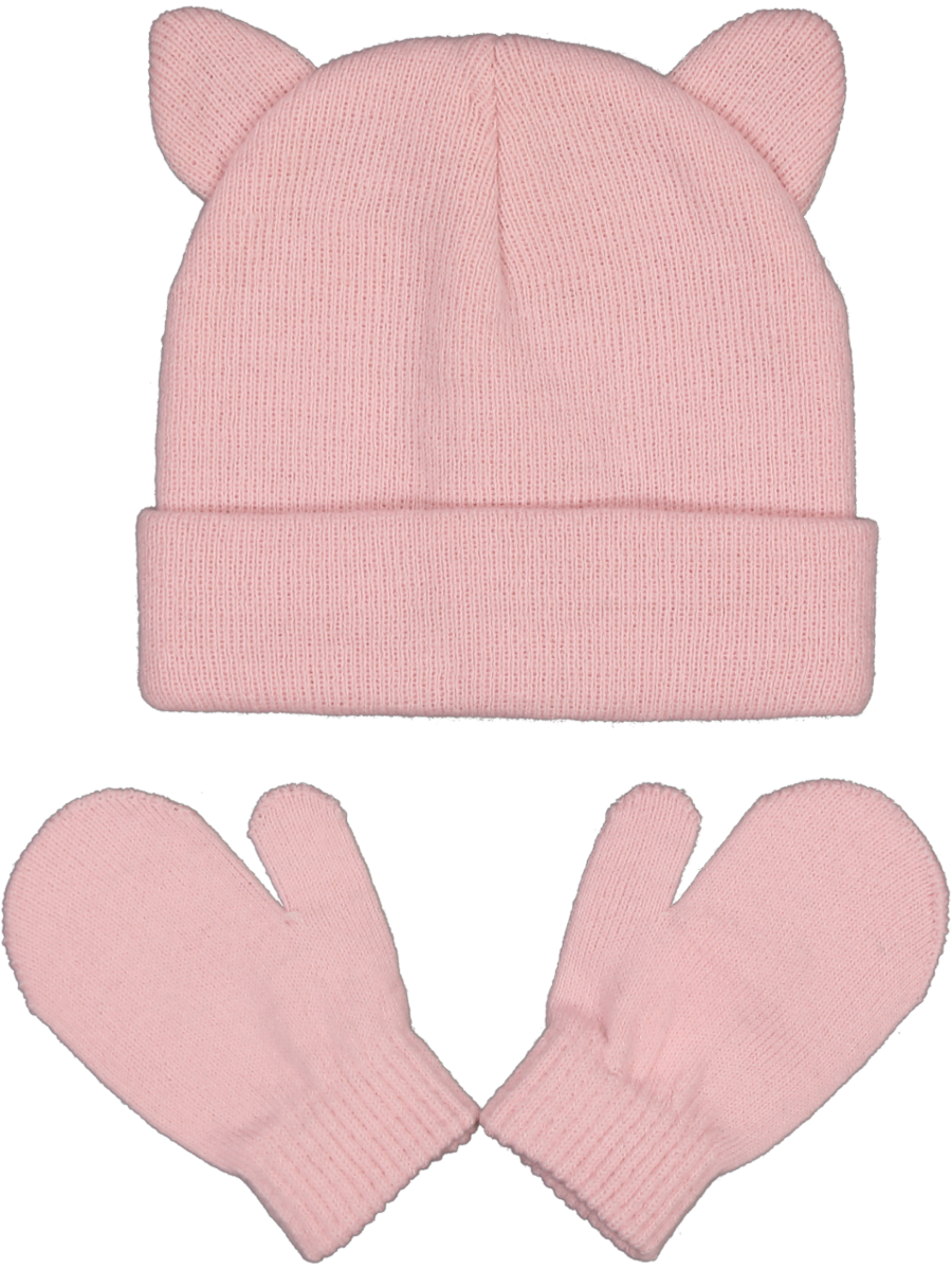 Pink Beanie Mitten Set