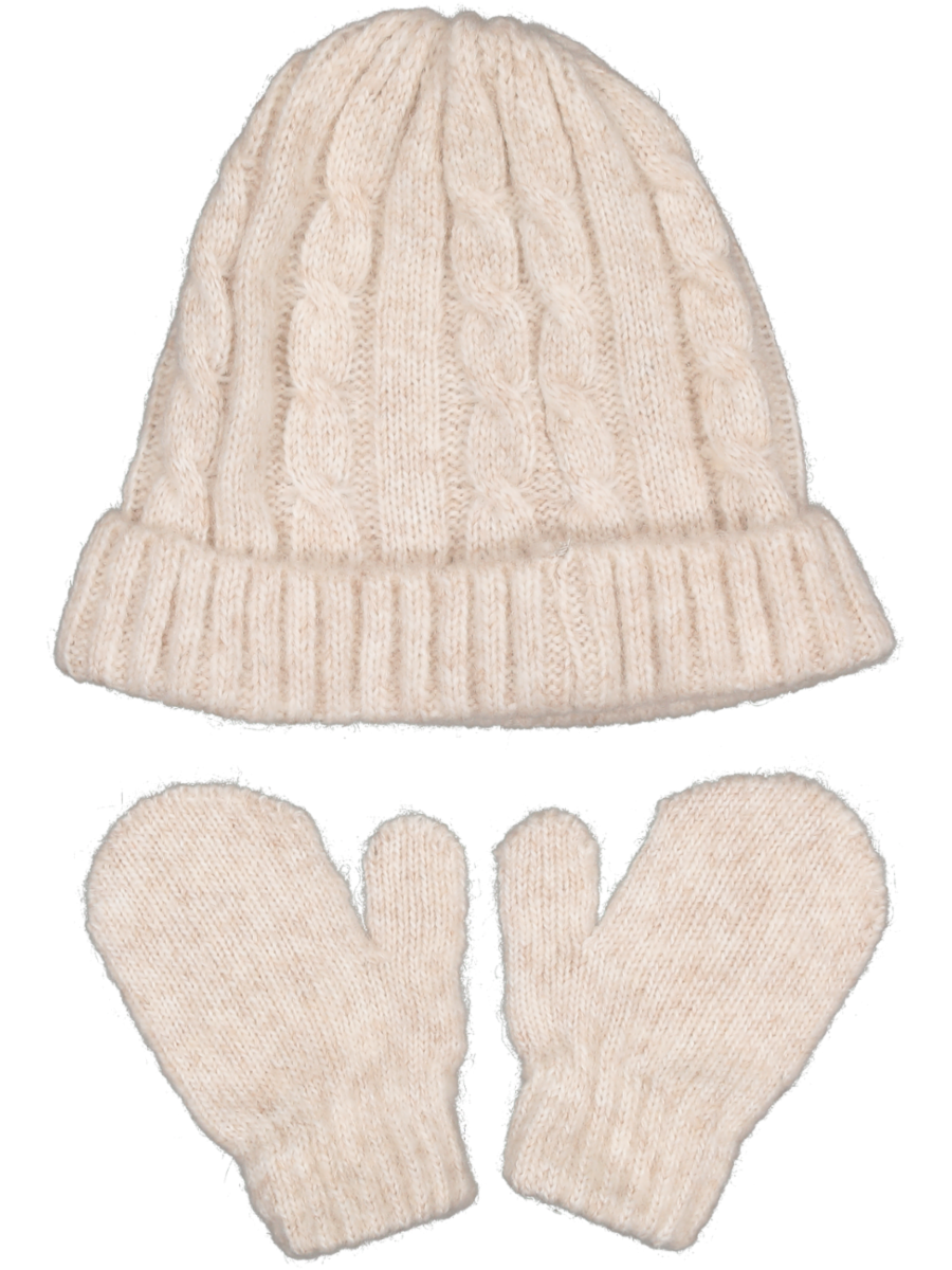 Beige Beanie Mitten Set