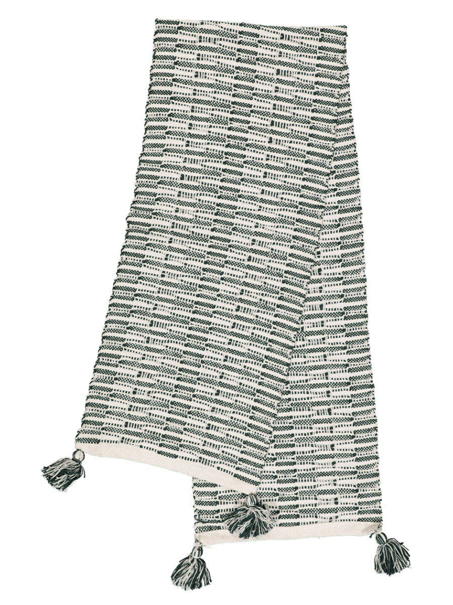 Table Runner Green With Tassels