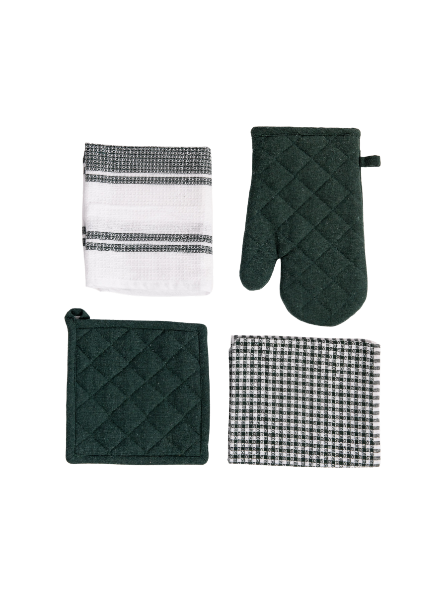 Green Oven Glove Potholder And Dishcloth Set