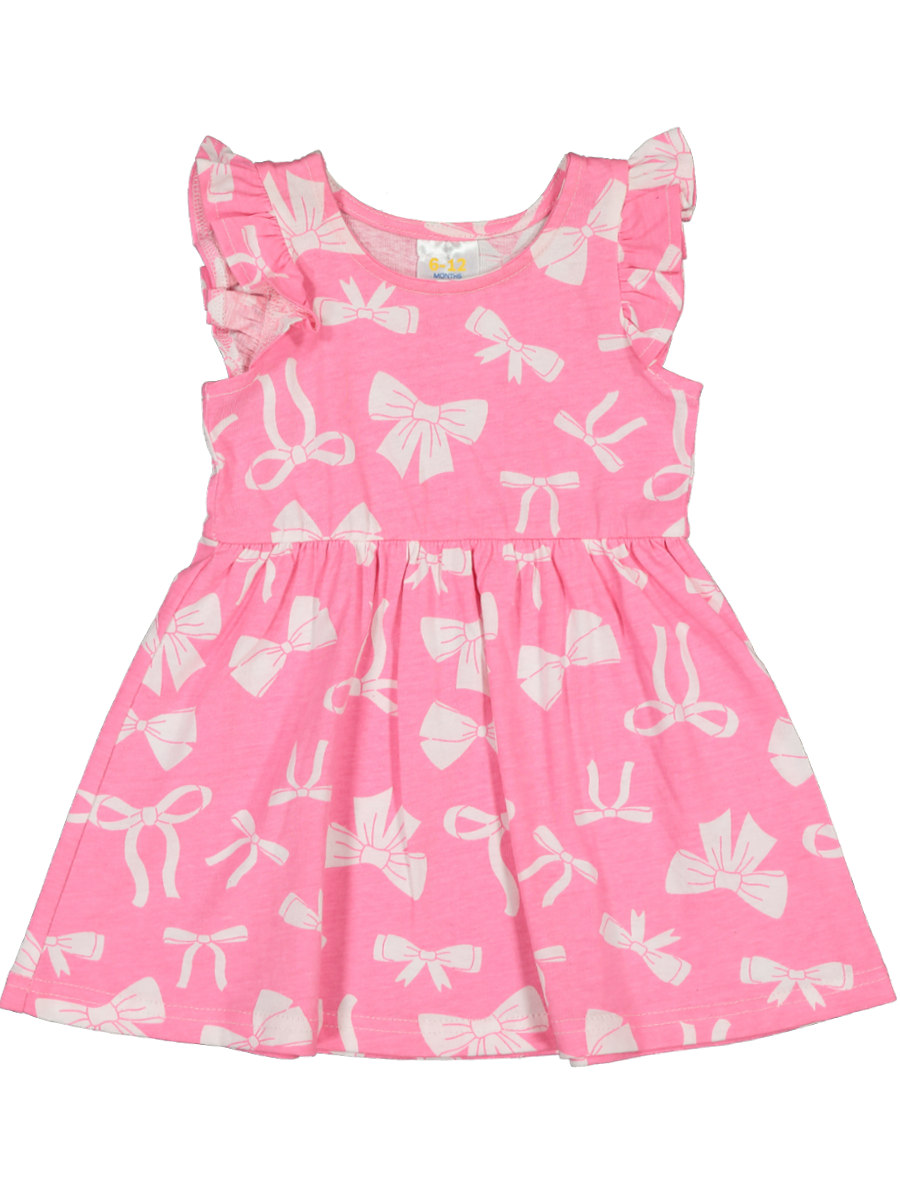 Pink Bow Tie Print Dress