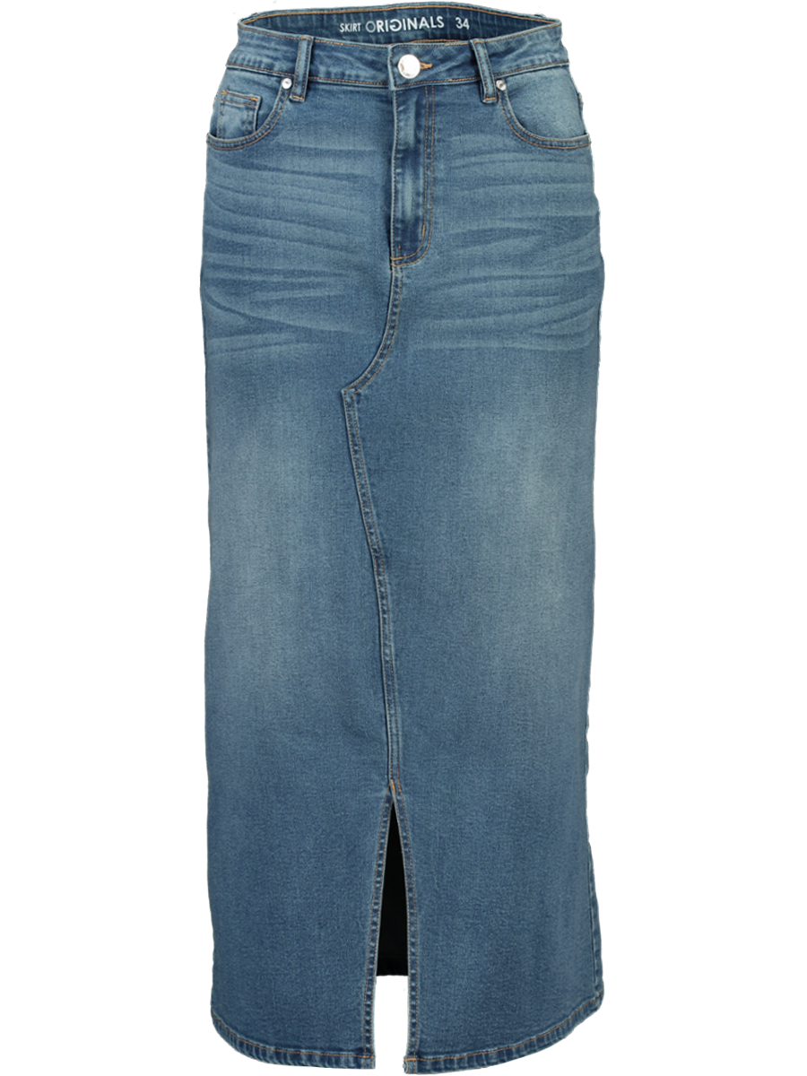 Acid Wash Midi Denim Skirt