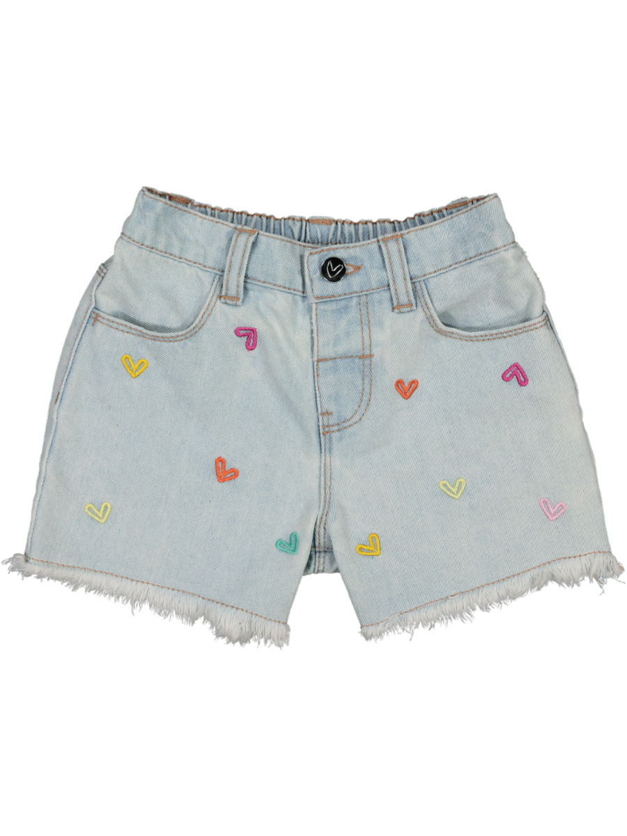 Embroidered Mid Wash Denim Shorts