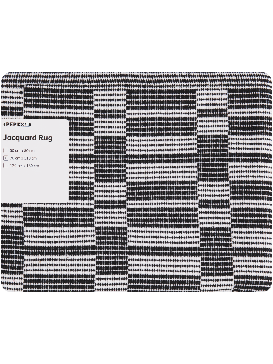 Cream And Black Medium Jacquard Rug