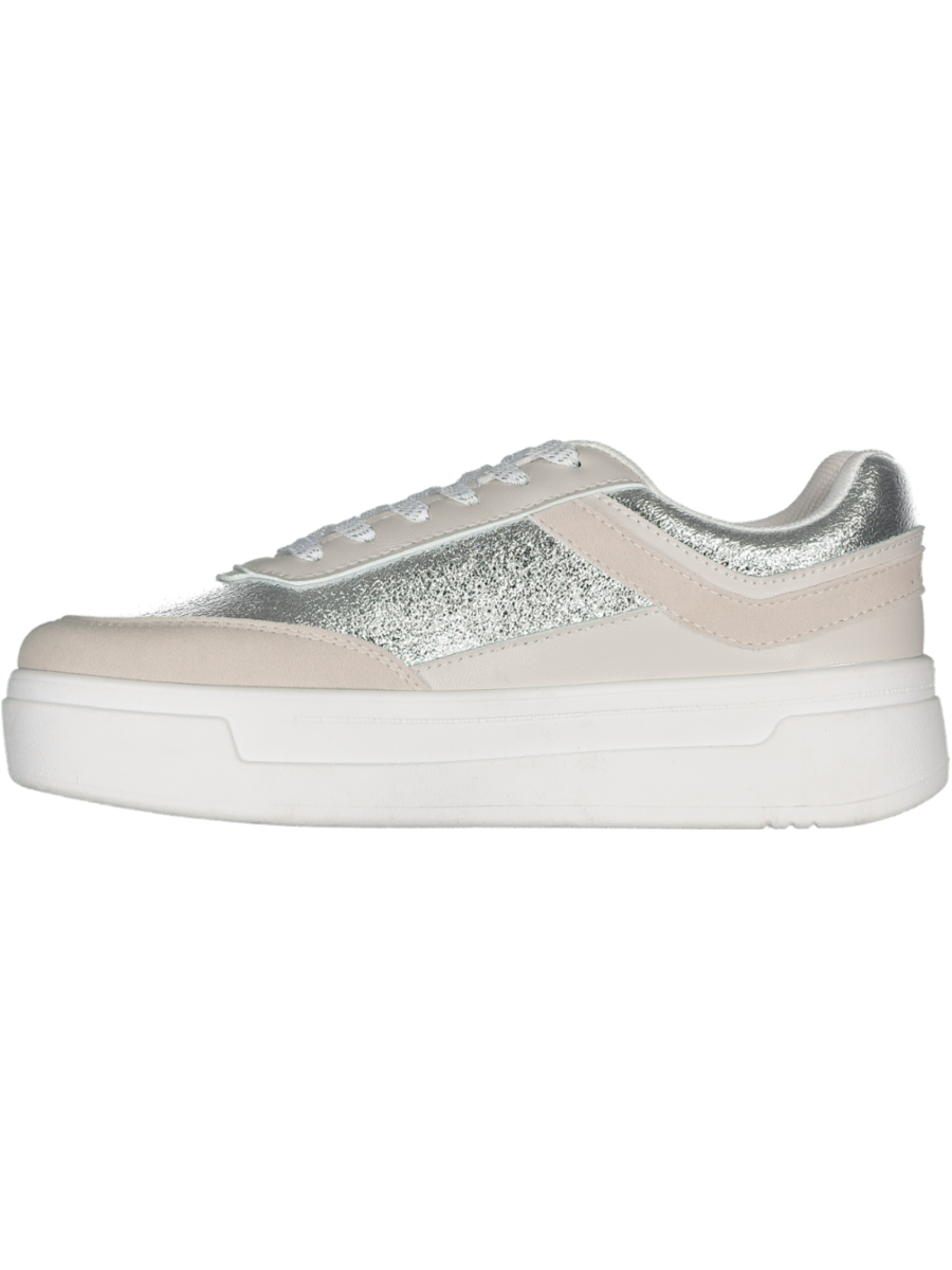 White Shiny Trims Low Top Sneakers